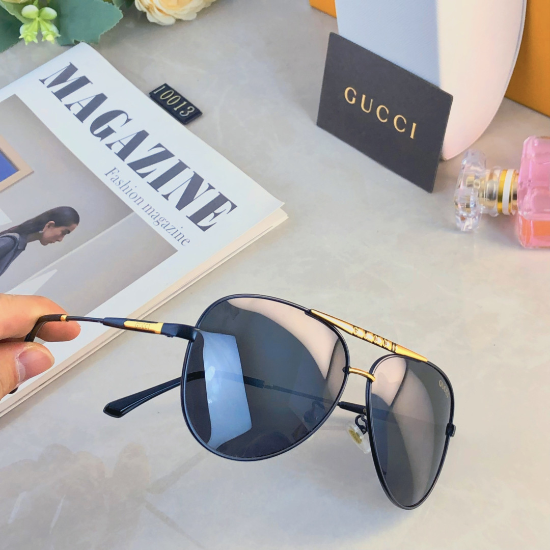 。。Gucc*新款偏光太阳镜男士时尚金属框墨镜蛤蟆镜户外钓鱼开车驾驶镜