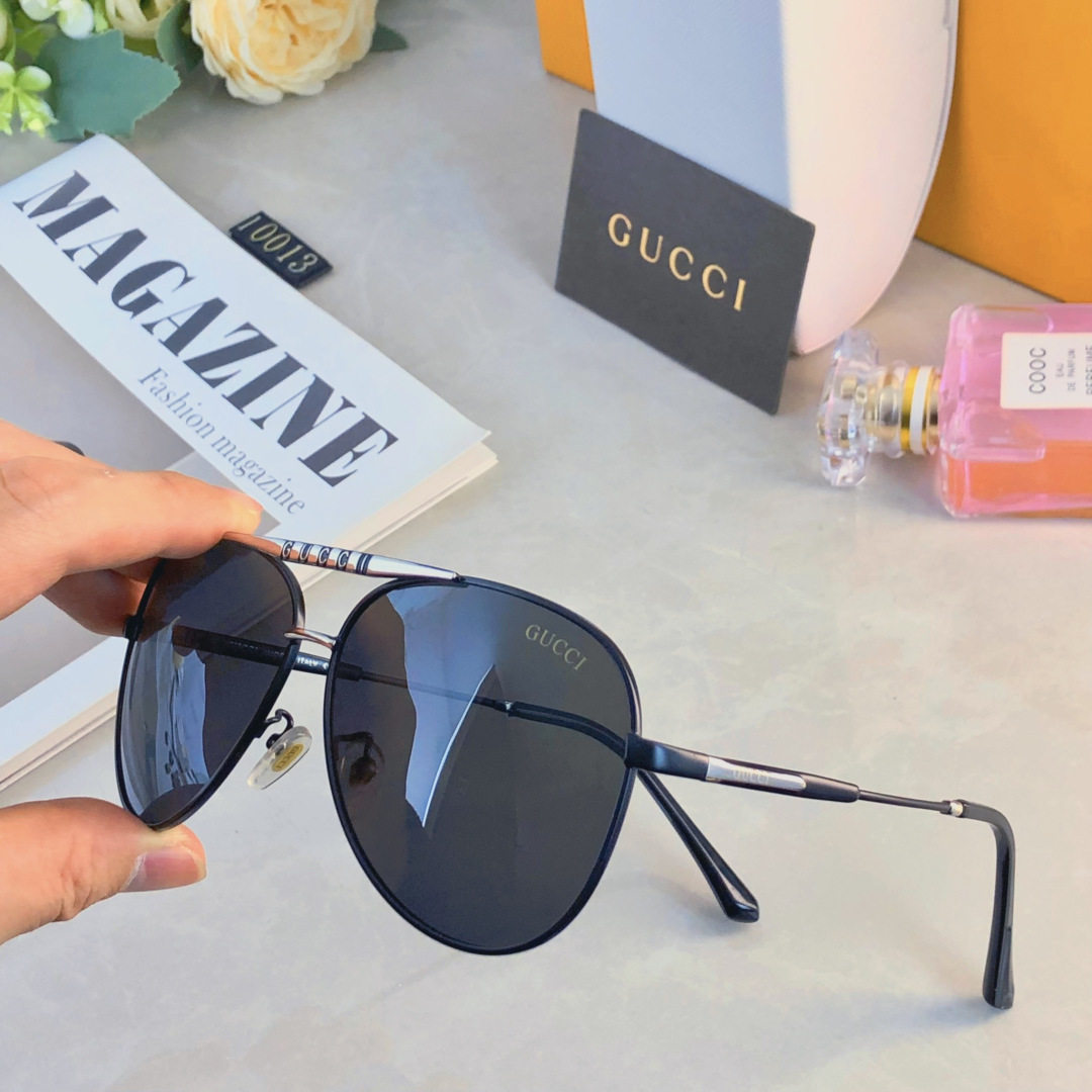 。。Gucc*新款偏光太阳镜男士时尚金属框墨镜蛤蟆镜户外钓鱼开车驾驶镜