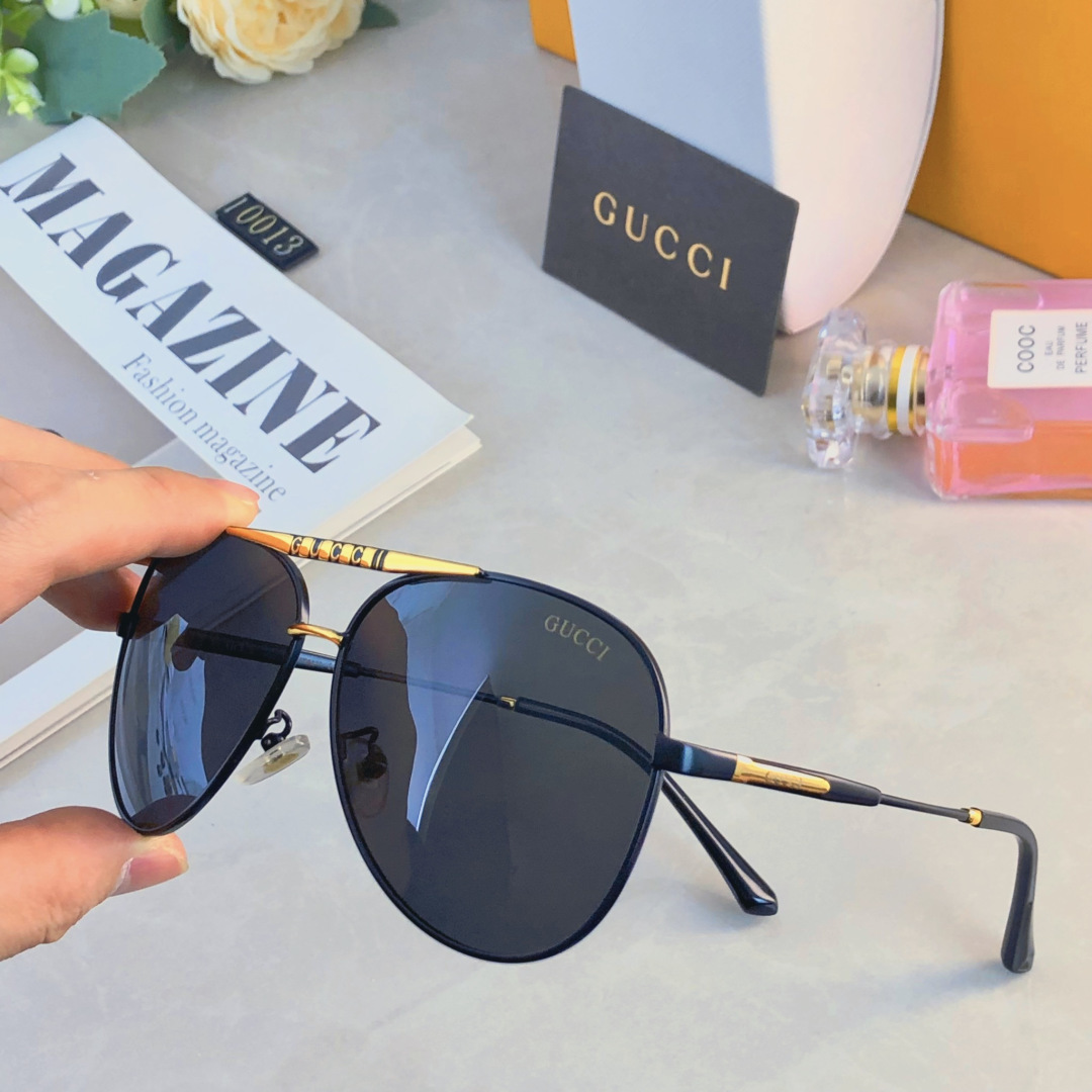。。Gucc*新款偏光太阳镜男士时尚金属框墨镜蛤蟆镜户外钓鱼开车驾驶镜