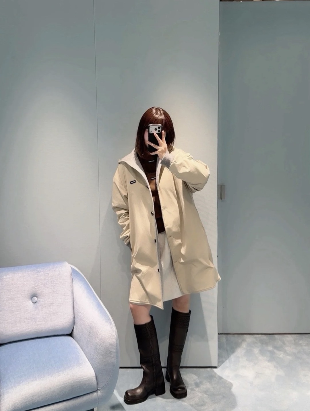 미우미우 탈착 후드 트렌치코트 투피스 자켓 상세 이미지 10