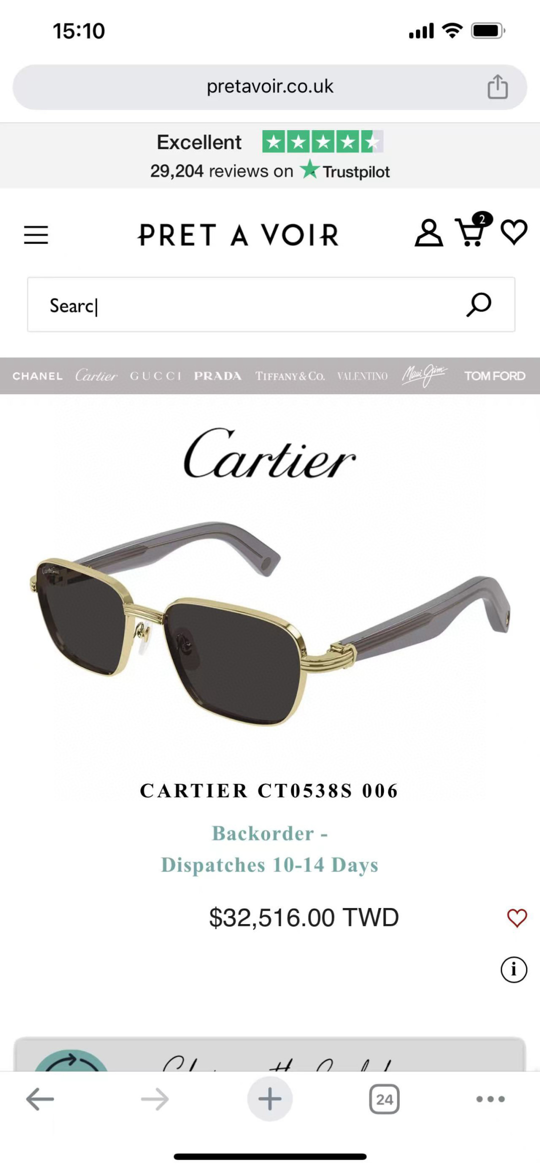  Cartier
MOD：CT0538S
Size：55口17 145
