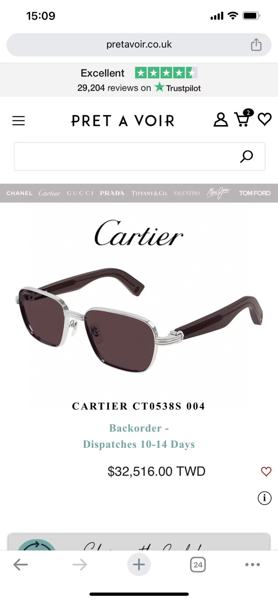  Cartier
MOD：CT0538S
Size：55口17 145
