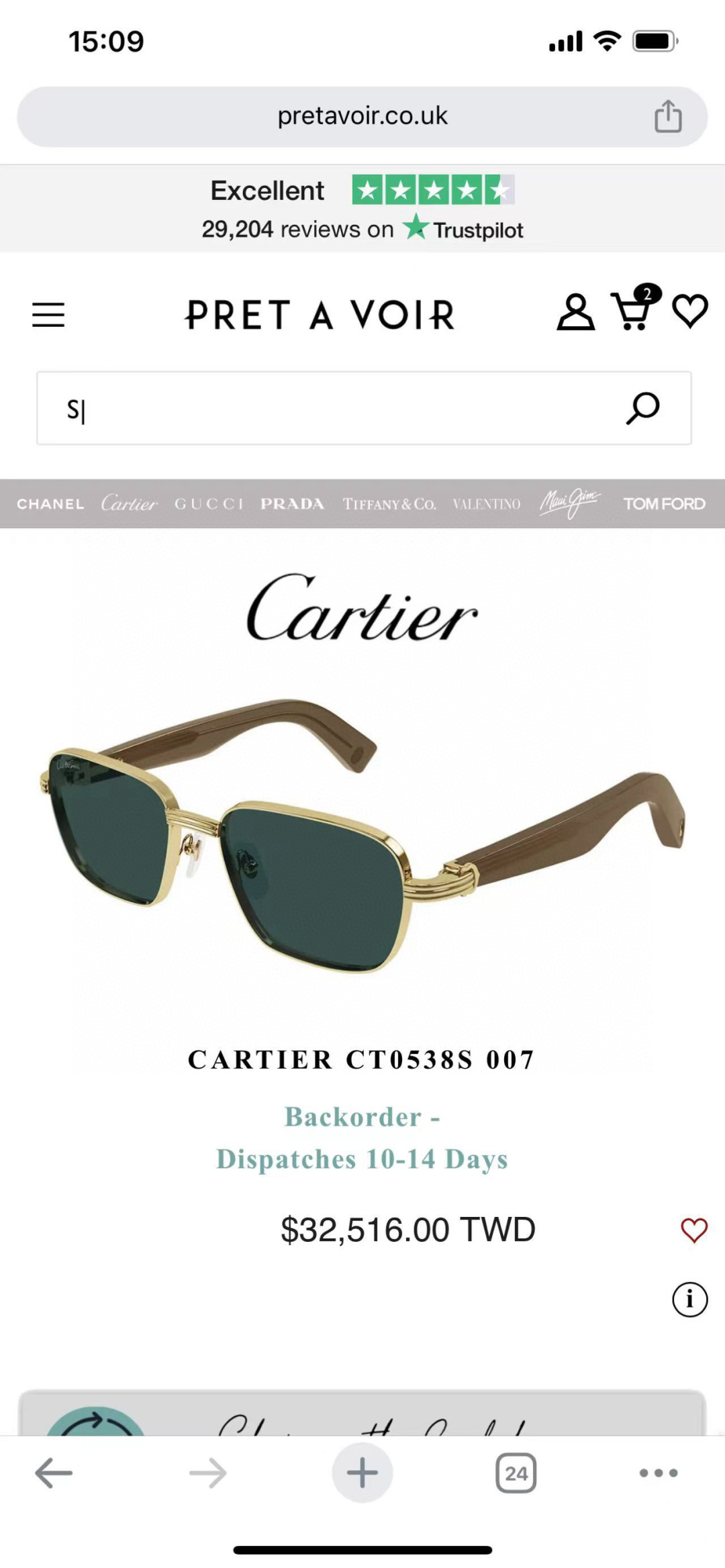  Cartier
MOD：CT0538S
Size：55口17 145
