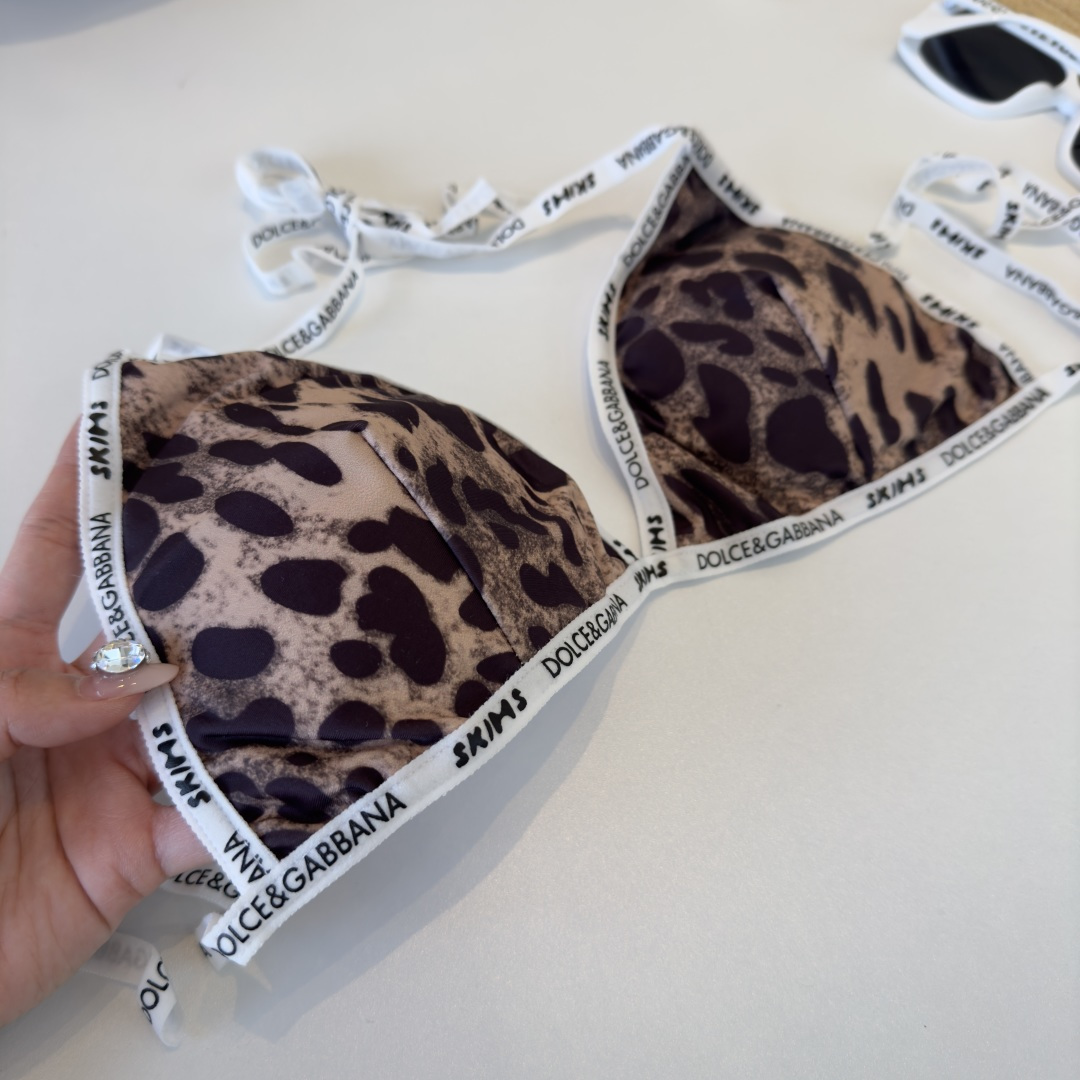 。D&G杜嘉班纳新款织带比基尼分体泳衣套装 豹纹色ＳＭＬXL