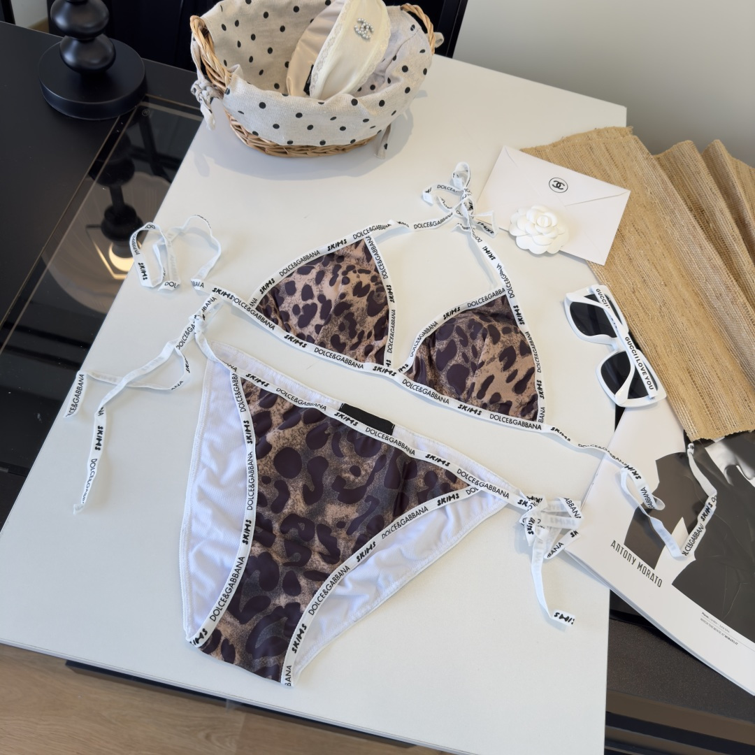 。D&G杜嘉班纳新款织带比基尼分体泳衣套装 豹纹色ＳＭＬXL