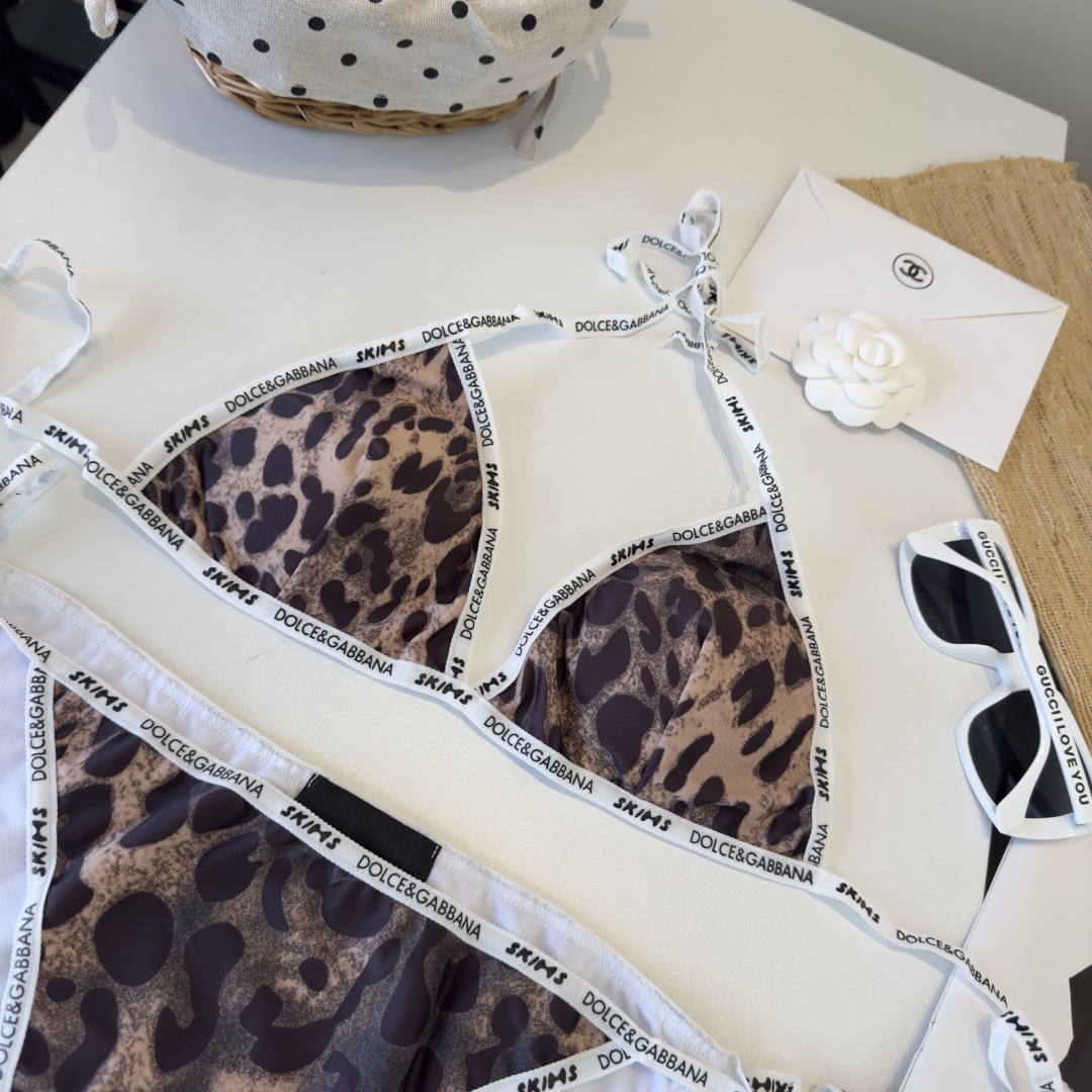 。D&G杜嘉班纳新款织带比基尼分体泳衣套装 豹纹色ＳＭＬXL