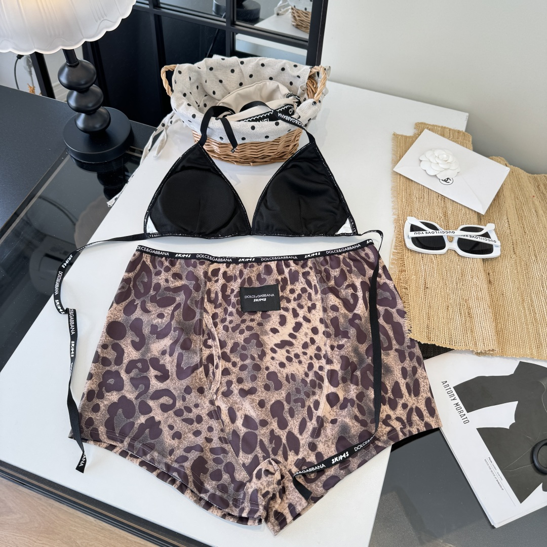 。D&G杜嘉班纳新款织带比基尼分体泳衣套装 黑色白色ＳＭＬ