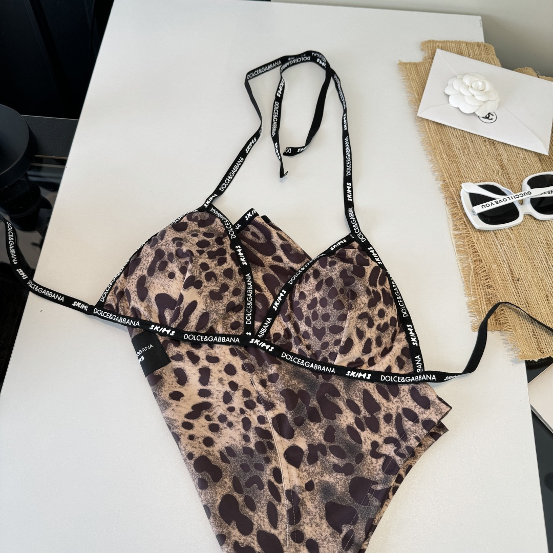 。D&G杜嘉班纳新款织带比基尼分体泳衣套装 黑色白色ＳＭＬ