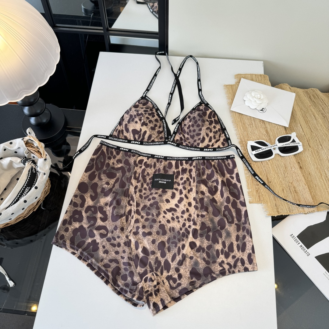 。D&G杜嘉班纳新款织带比基尼分体泳衣套装 黑色白色ＳＭＬ