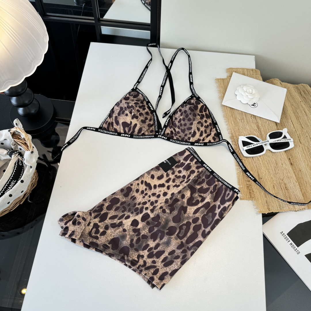 。D&G杜嘉班纳新款织带比基尼分体泳衣套装 黑色白色ＳＭＬ