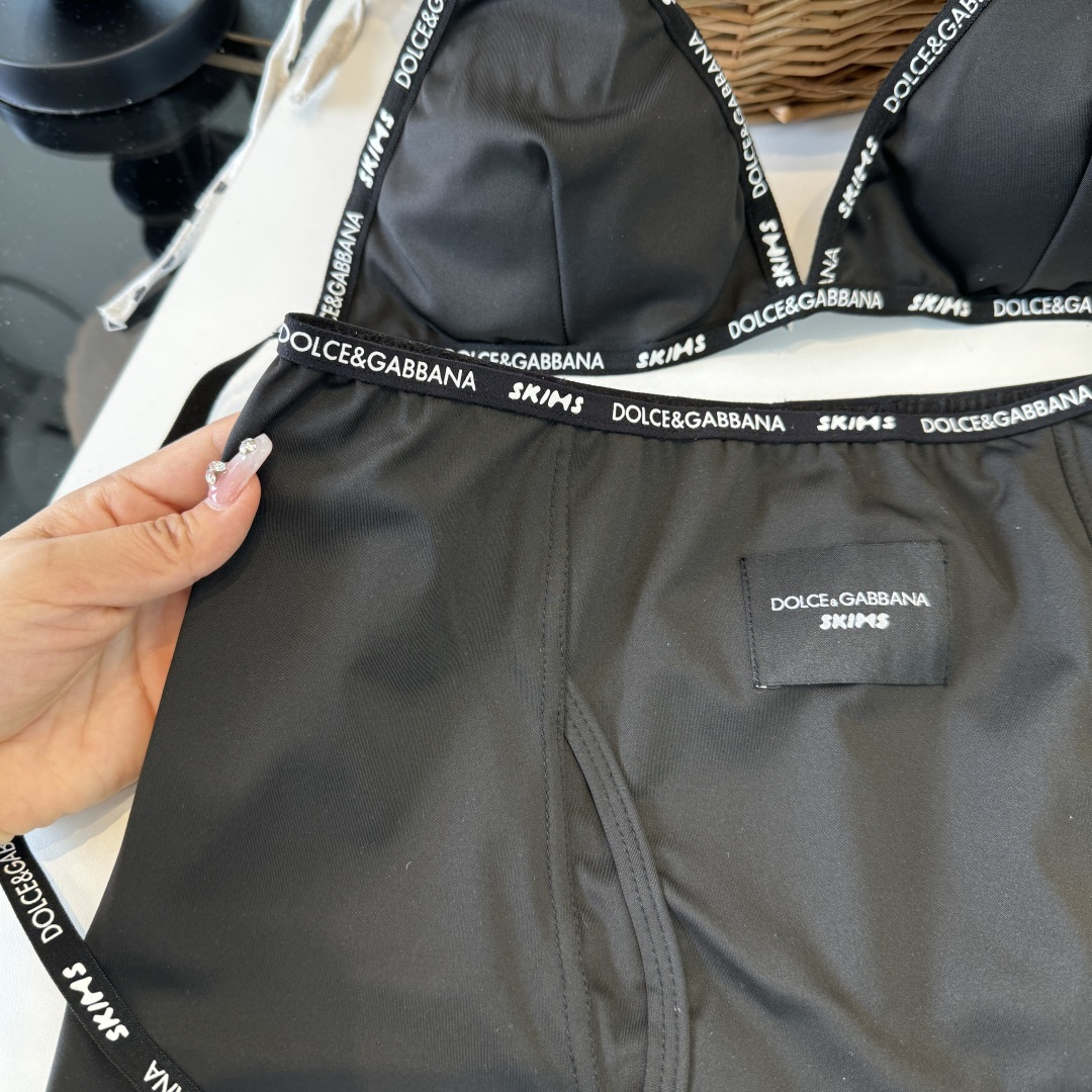 。D&G杜嘉班纳新款织带比基尼分体泳衣套装 黑色白色ＳＭＬ