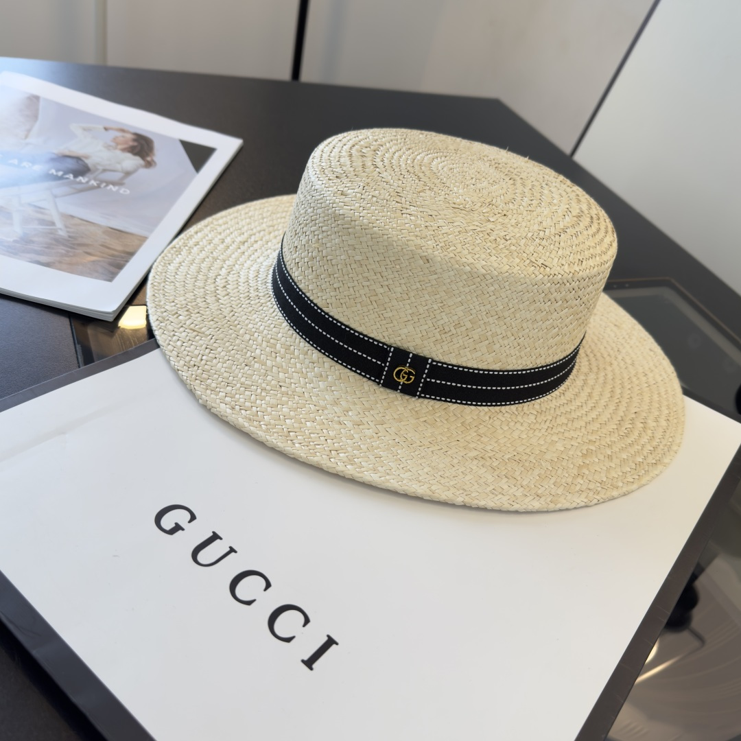 Gucci Gucci古奇名媛风礼帽进口台湾PP草，头围57cm
