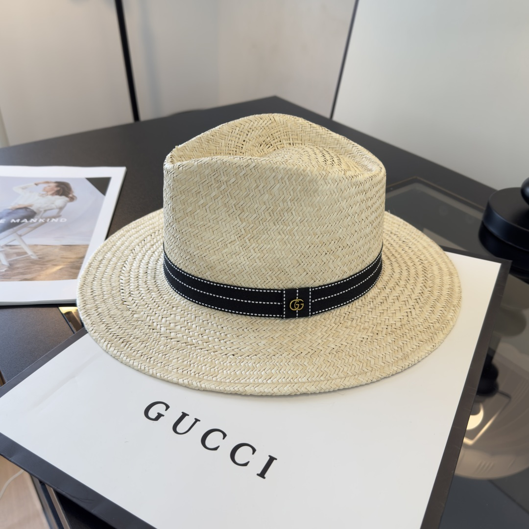 Gucci Gucci古奇名媛风礼帽进口台湾PP草，头围57cm