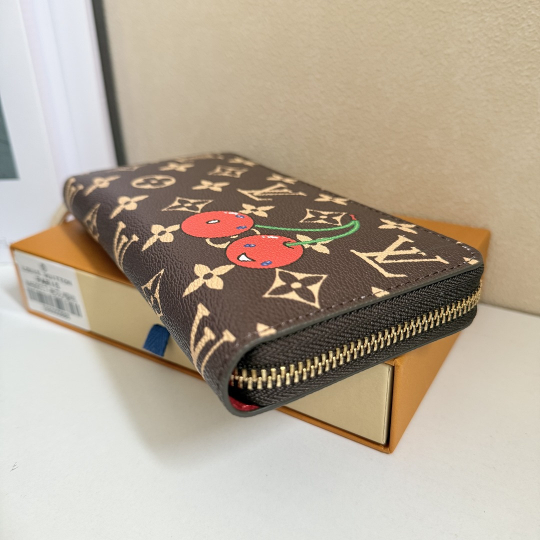 エレガントなラウンドジッパー財布 - 老花樱桃柄