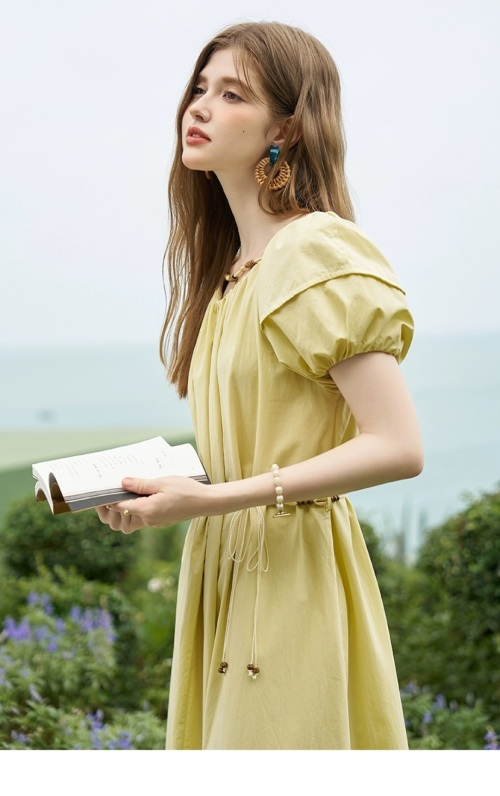 Elegant Linen Midi Dress with Lantern Sleeves and Bohemian Belt 1 Elegant Linen Midi Dress with Lantern Sleeves and Bohemian Belt