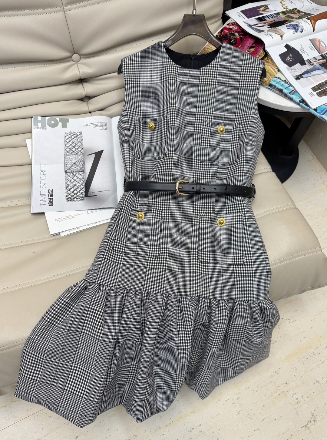 Elegant Sleeveless Grey Plaid A-Line Dress with Floral Accents - Chic & Flattering 2 cmp i1750240889168 4314 0 0