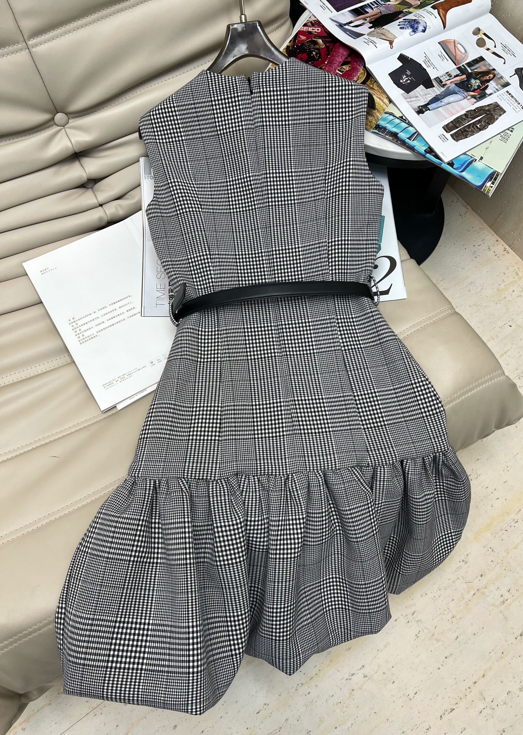 Elegant Sleeveless Grey Plaid A-Line Dress with Floral Accents - Chic & Flattering 8 cmp i1750240903036 5373 0 6