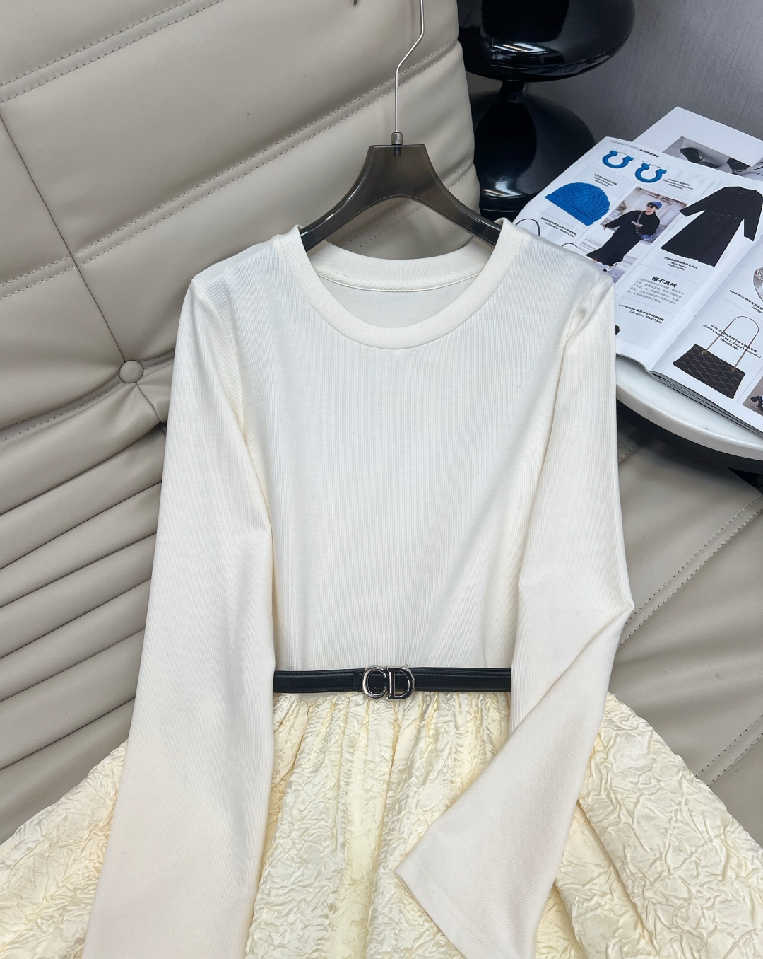 Elegant Embossed Floral Print Midi Dress with Belt - Chic and Feminine 3 cmp i1759387731927 7873 0 1