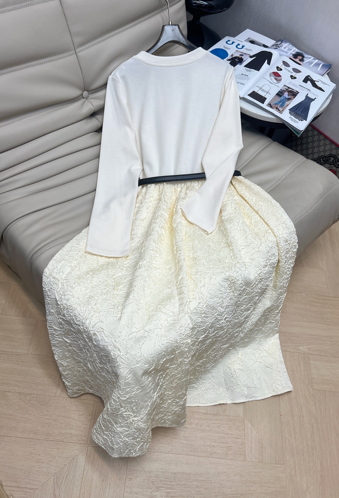 Elegant Embossed Floral Print Midi Dress with Belt - Chic and Feminine 6 cmp i1759387732176 106 0 5