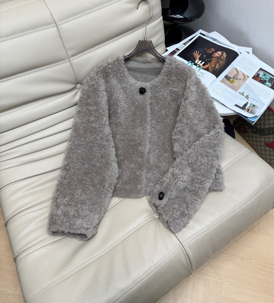 Cozy Faux Shearling Cropped Jacket with Button & Belt Detail, Available in S-L