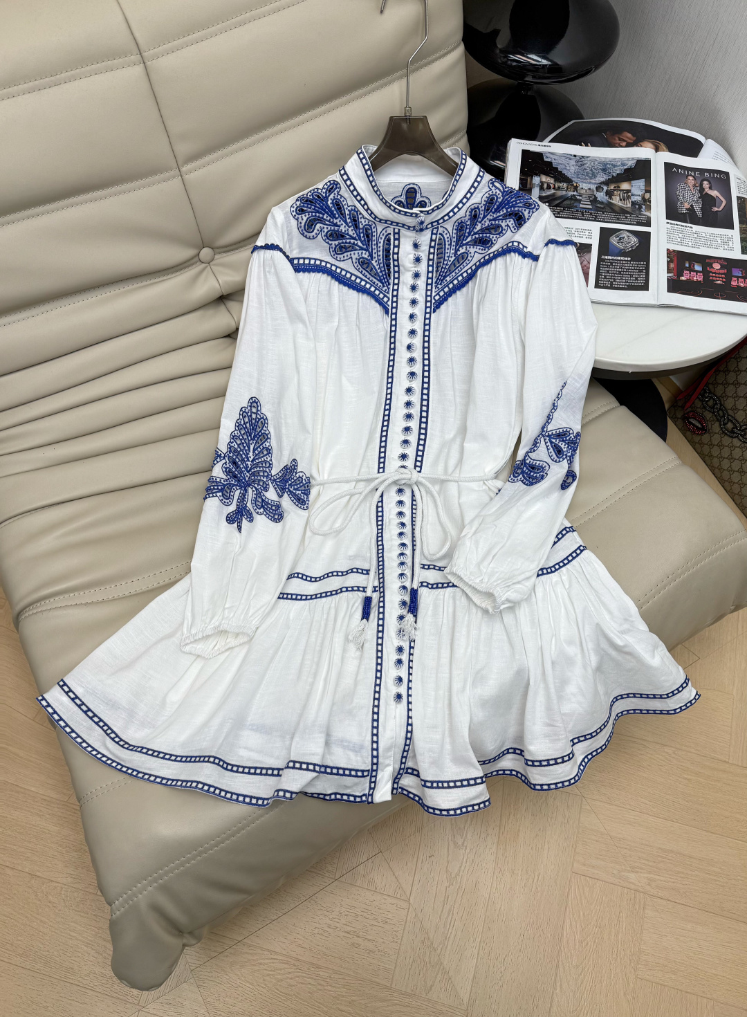 NO:749889,26SS series navy style dress with suspenders 70% cotton and linen, light and breathable, perfect for summer!  The main color is white + blue embroidery, full of navy elements, and the anchor-shaped neckline is super detailed. The hollow embroidery + straps to cinch the waist are slim and comfortable, and the skirt is slightly fluffy, so it can be worn every day on vacation!  Two-piece set design, flexible matching recommended 34-36-38,,skirts,1986090926SS系列海军风连衣裙配吊带70棉麻,轻盈透气超适合夏天！白色主色+蓝色刺绣,海军元素满满,领口锚形超有细节感.镂空刺绣+绑带收腰,显身材又舒适,裙摆微蓬松,度假日常都能穿！两件套设计 搭配灵活推荐 34-36-38,,skirts,,Women's clothing