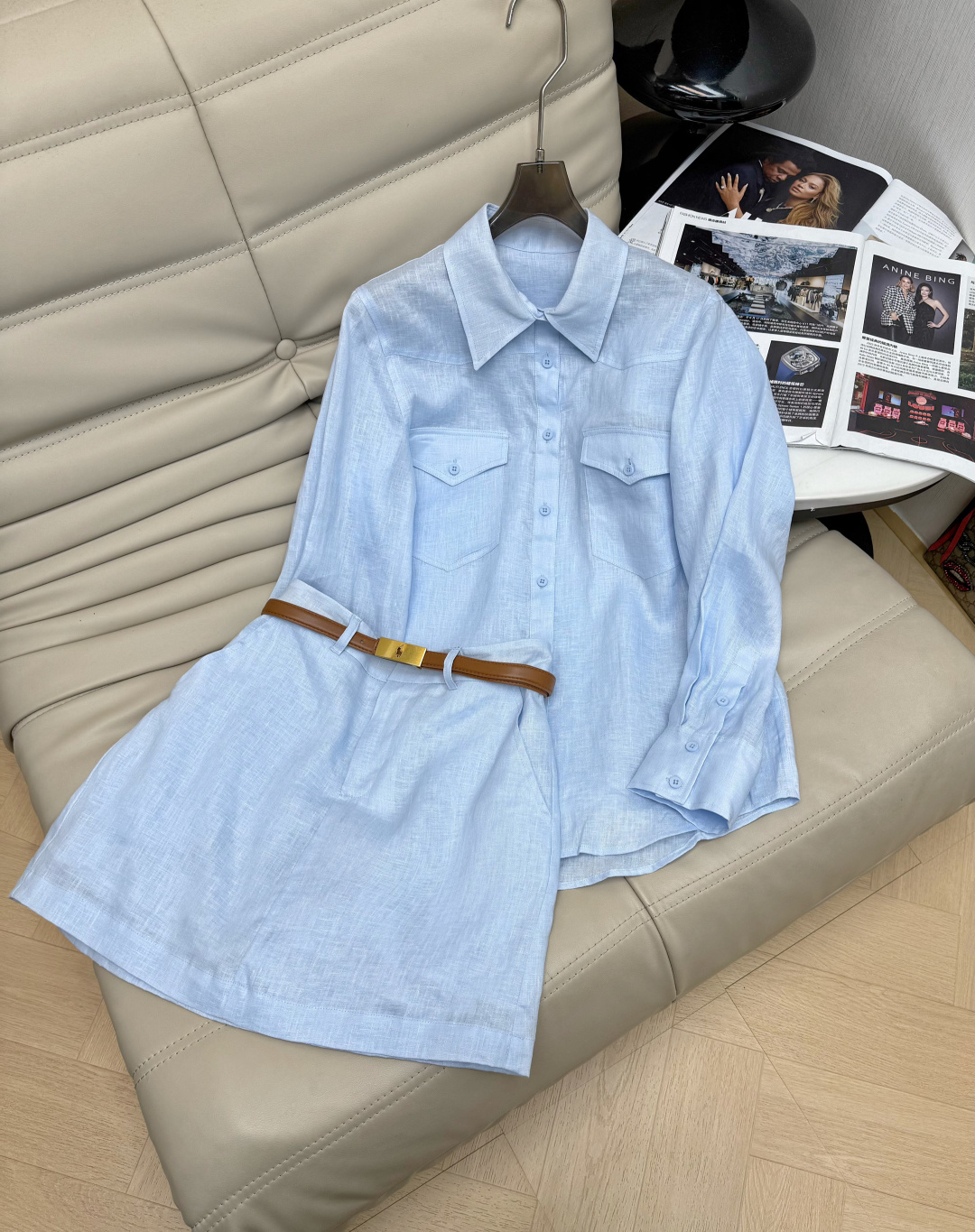 NO:806360,Shirt Skirt NEW 26PF new pocket linen shirt and belt skirt. Versatile and has a lazy and casual sense of luxury. A good natural linen shirt is an air conditioner for walking. The skirt comes with safety pants. The high-waisted version makes you look slimmer and taller. Two-color SmL, skirts are recommended.19860909衬衣 半裙NEW 26PF新款口袋亚麻衬衣腰带半裙 百搭而且自带一种慵懒随性的高级感~一件好的天然亚麻衬衣就是行走的空调 半裙自带安全裤 高腰版型显瘦显高 推荐两色SmL,,skirts,,Women's clothing