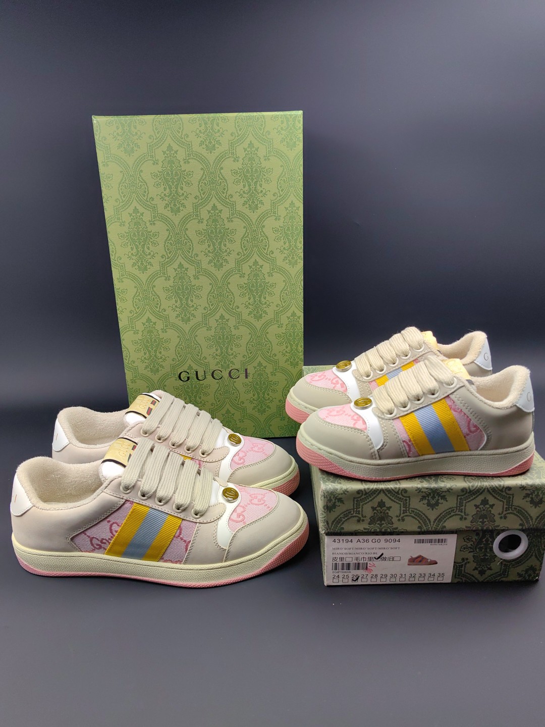 Gucci Distressed Screener Sneakers: Classic Retro Style for Adults and Kids 4 cmp a1754192480443 0762