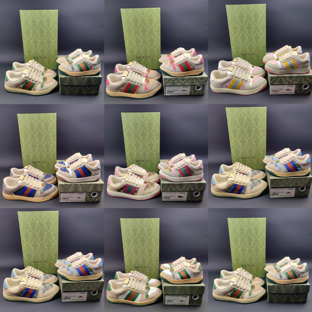 Gucci Distressed Screener Sneakers: Adult & Kids Sizes, Vintage Style