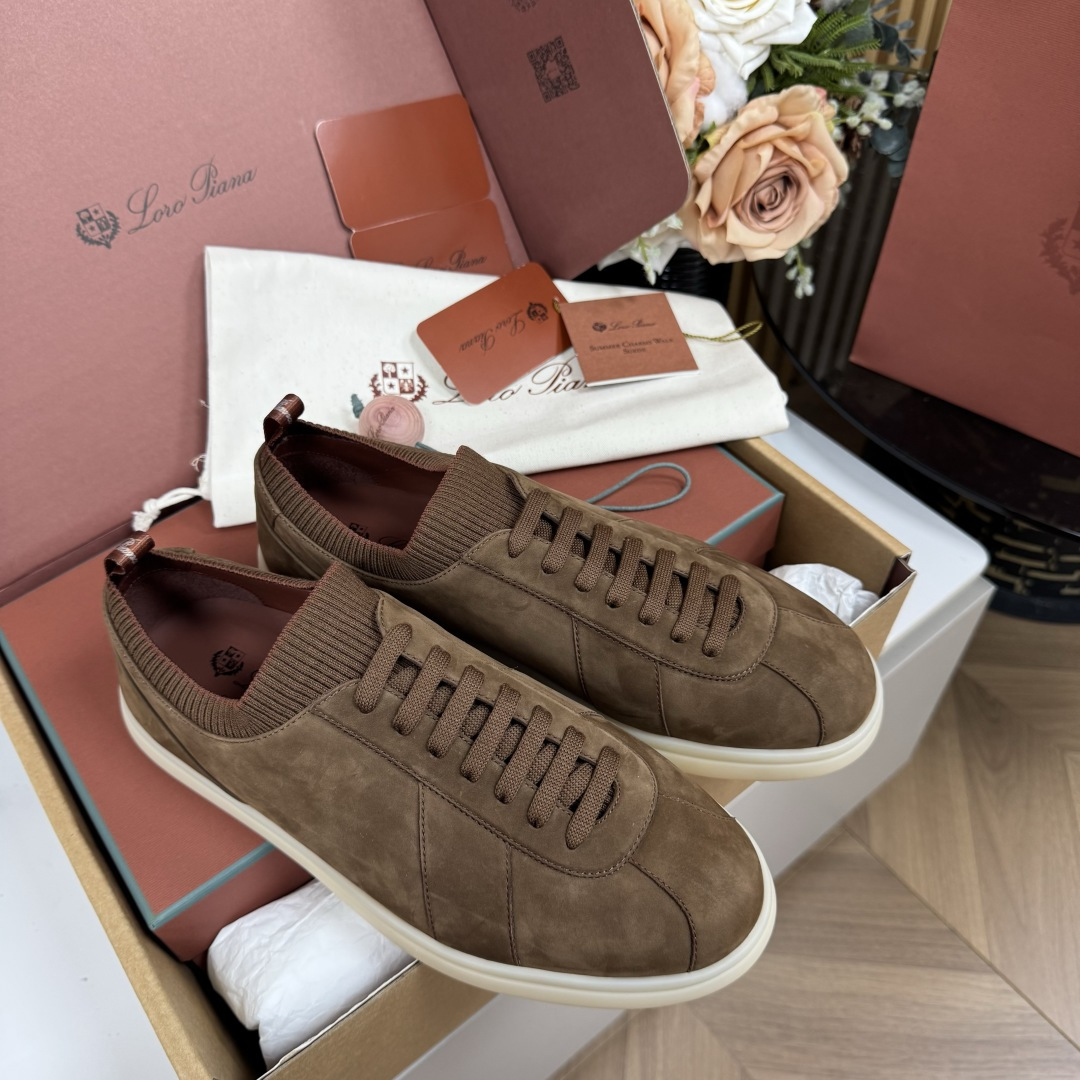 Loro Piana Casual Sneakers Suede Wool Brown