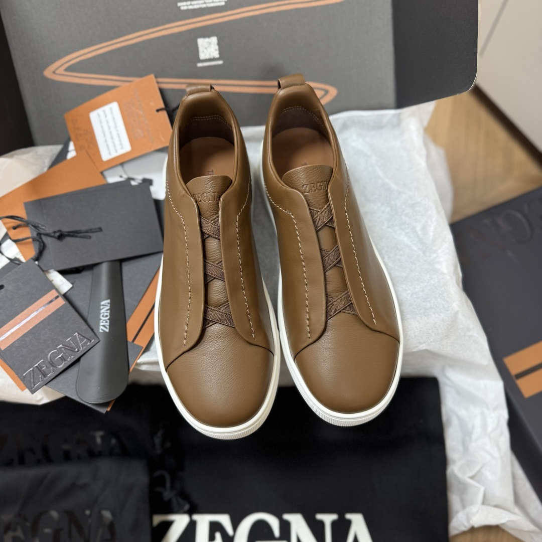ZEGNA 傑尼亞 Triple Stitch 棕色 皮革 男鞋 休閒鞋