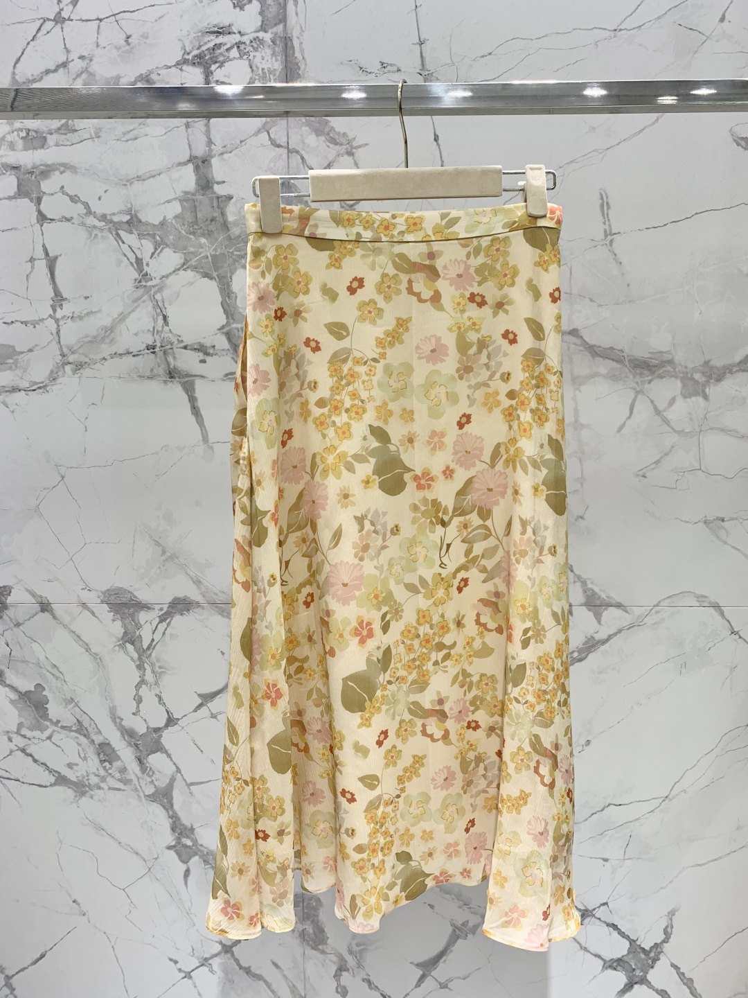 Floral Print High Waist A-Line Midi Skirt for Women, Elegant Silk Blend Skirt