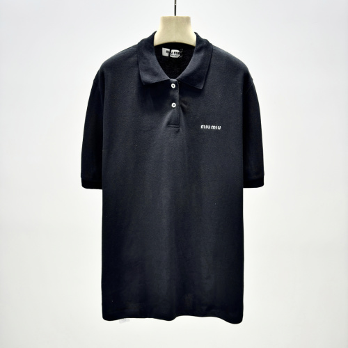 Miu Miu Cotton Piqué Polo Shirt with Embroidered Logo and Short Sleeves 1 Miu Miu Cotton Piqué Polo Shirt with Embroidered Logo and Short Sleeves