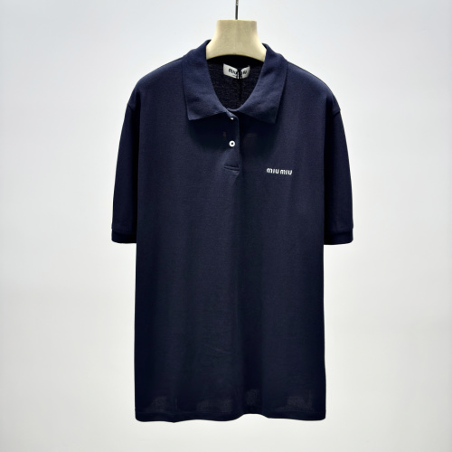 Miu Miu Women's Cotton Piqué Polo Shirt with Embroidered Logo - Casual Style 1 Miu Miu Women's Cotton Piqué Polo Shirt with Embroidered Logo - Casual Style