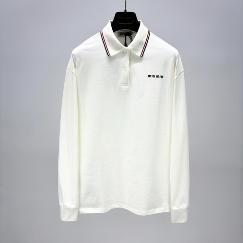 Miu Miu Women's White Long Sleeve Polo Shirt with Embroidered Logo 1 Miu Miu Women's White Long Sleeve Polo Shirt with Embroidered Logo