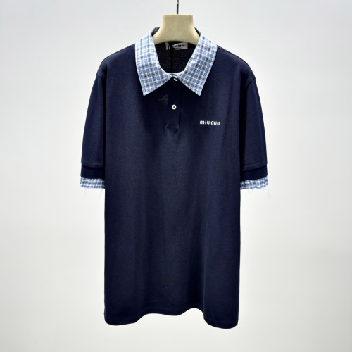 Miu Miu Piqué Polo Shirt with Poplin Collar & Cuffs - Navy, Classic Fit 1 Miu Miu Piqué Polo Shirt with Poplin Collar & Cuffs - Navy, Classic Fit