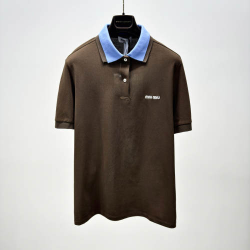 Miu Miu Men's Cotton Piqué Polo Shirt - Cocoa, Short Sleeve, Regular Fit 1 Miu Miu Men's Cotton Piqué Polo Shirt - Cocoa, Short Sleeve, Regular Fit