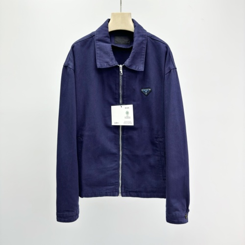 PRAD@ SS25 Men's Dark Blue Denim Jacket with Shirt Collar and Zipper 1 PRAD@ SS25 Men's Dark Blue Denim Jacket with Shirt Collar and Zipper