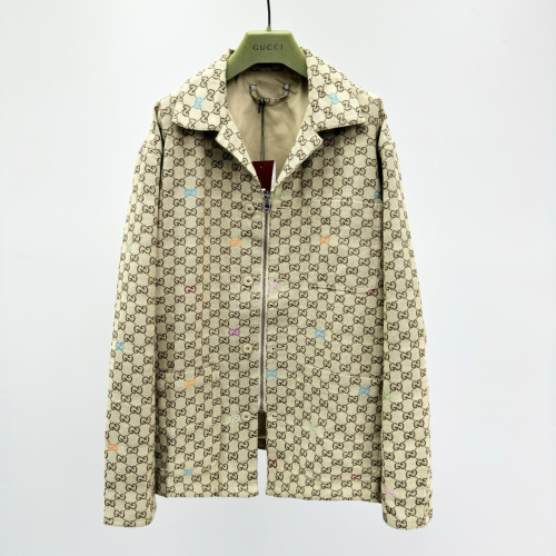 Gucci Canvas Jacket With All-Over Gucci Cut-Outs, Camel and Dark Brown 1 Gucci Canvas Jacket With All-Over Gucci Cut-Outs, Camel and Dark Brown