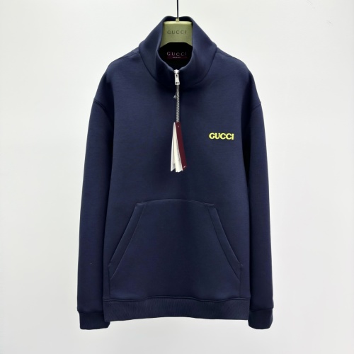 Gucci Blue Viscose Knit Half-Zip Jacket with Logo Patch and Kangaroo Pocket 1 Gucci Blue Viscose Knit Half-Zip Jacket with Logo Patch and Kangaroo Pocket