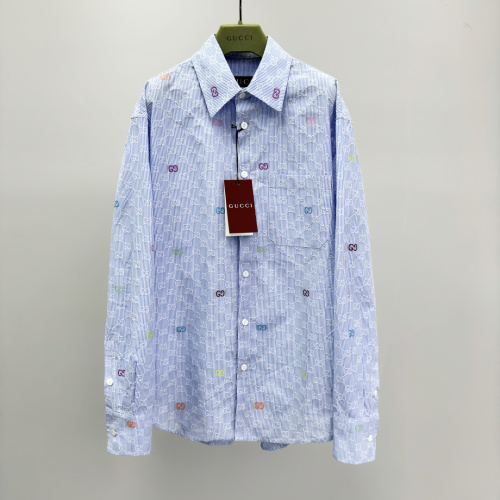 Gucci Striped Cotton Bowling Shirt with Multicolor Interlocking G Cut-Out 1 Gucci Striped Cotton Bowling Shirt with Multicolor Interlocking G Cut-Out