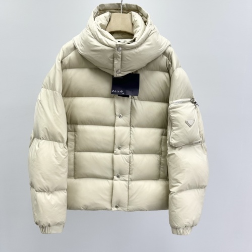Prada Men's Solid Color Removable Hooded Down Jacket - Casual Loose Fit 1 Prada Men's Solid Color Removable Hooded Down Jacket - Casual Loose Fit
