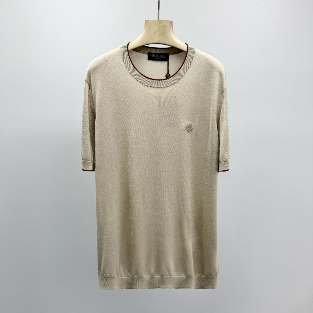 로로피아나 자수 프린트 스트라이프 니트 남성 41380 Loro Piana T Shirt