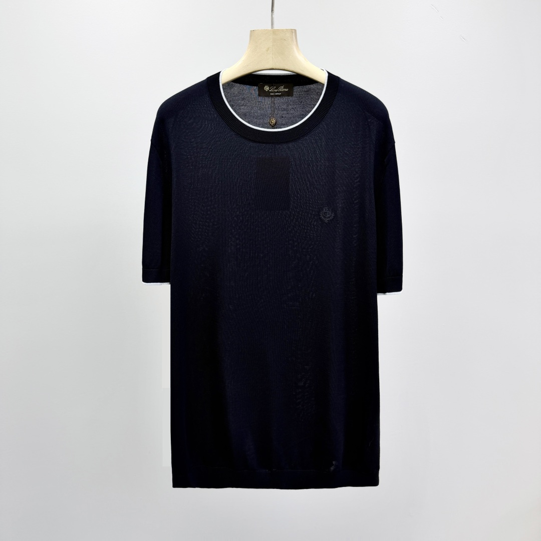 로로피아나 자수 프린트 스트라이프 니트 남성 41379 Loro Piana T Shirt