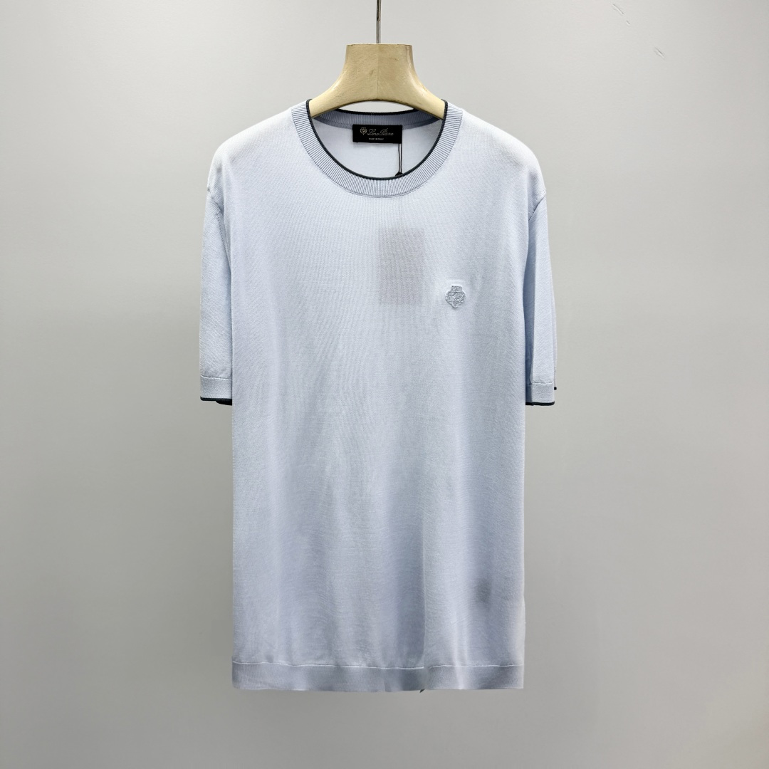 로로피아나 자수 프린트 스트라이프 니트 남성 41377 Loro Piana T Shirt