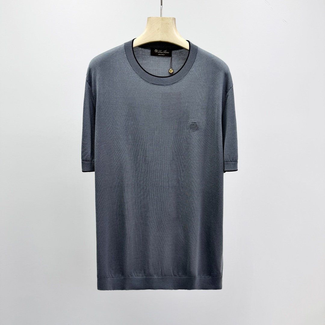 로로피아나 자수 프린트 스트라이프 니트 남성 41376 Loro Piana T Shirt