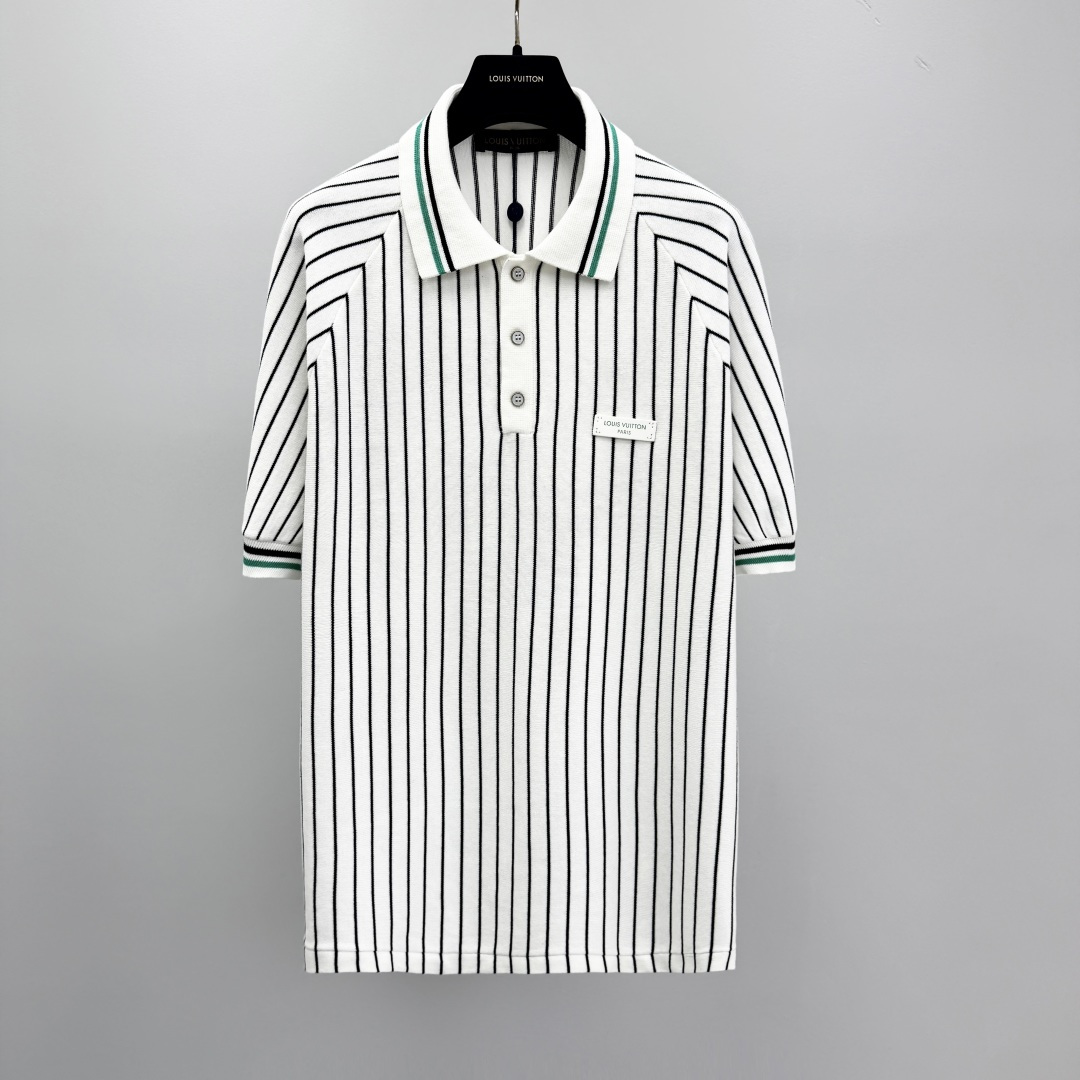 루이비통 2026SS 스트라이프 코튼 라운드넥 폴로셔츠 남성 41220 Louis Vuitton T Shirt