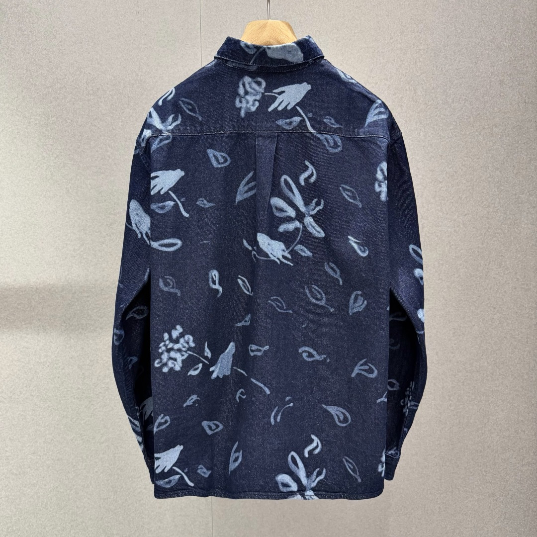 Dior Floral Print Denim Long Sleeve Shirt