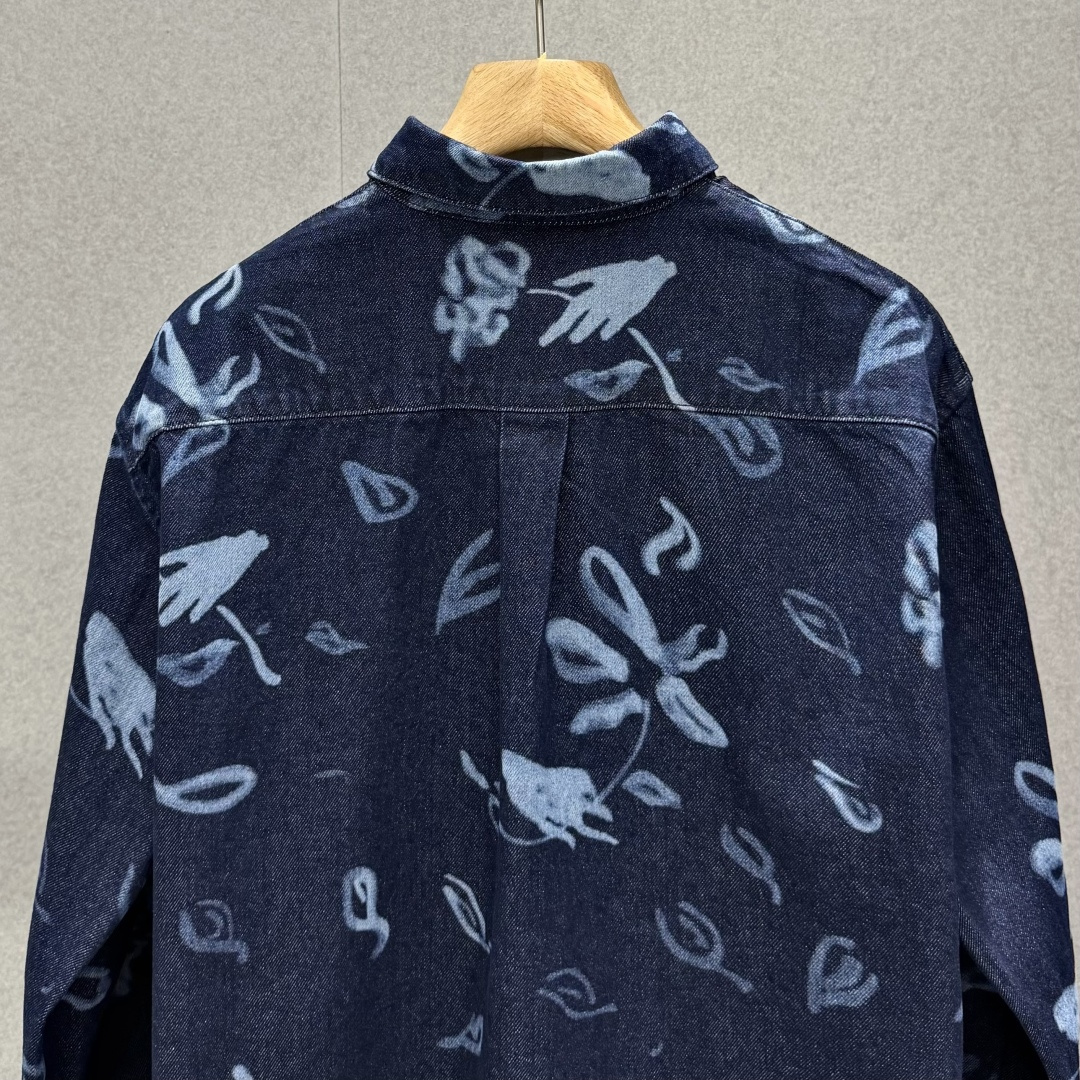 Dior Floral Print Denim Long Sleeve Shirt