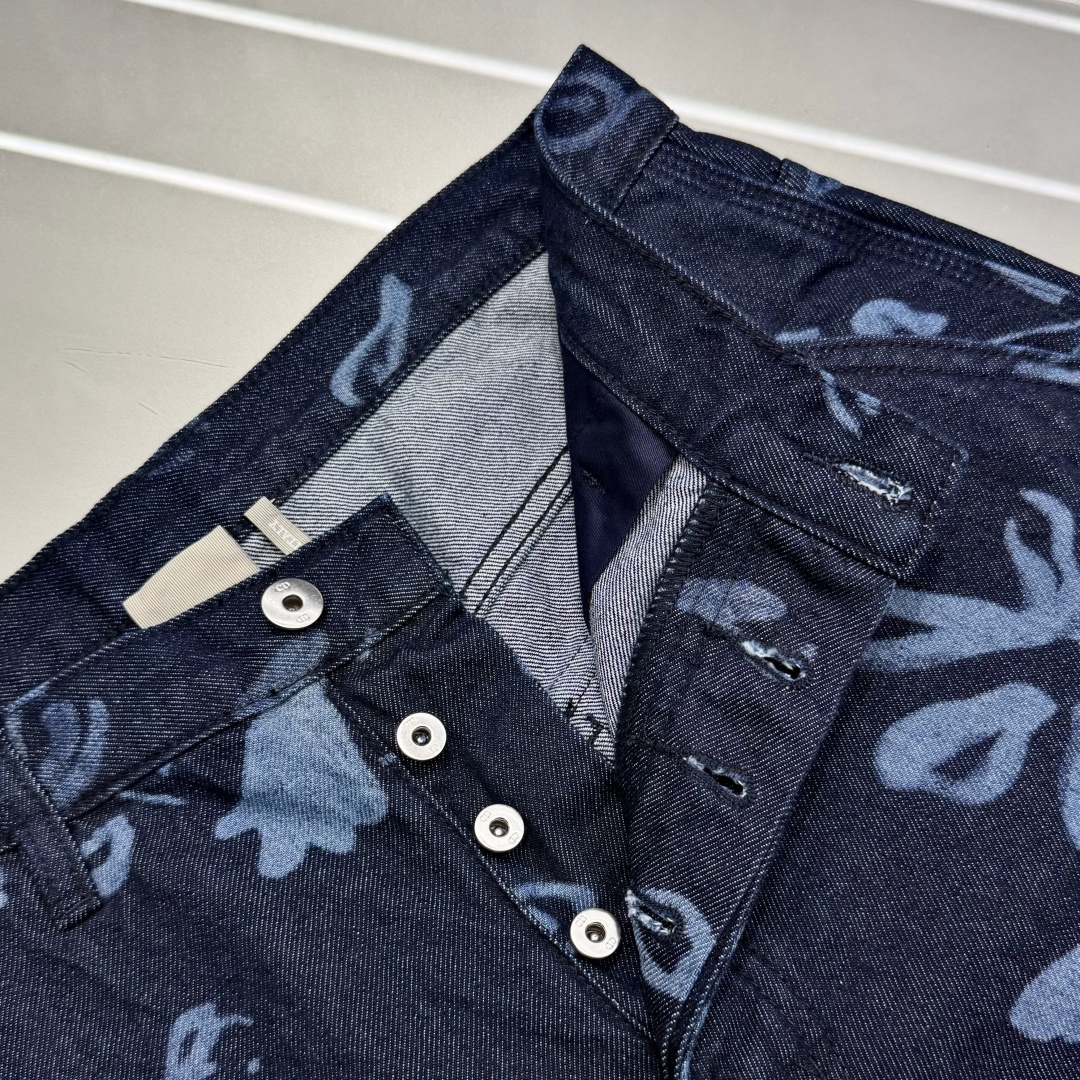 Dior Floral Print Denim Cargo Shorts