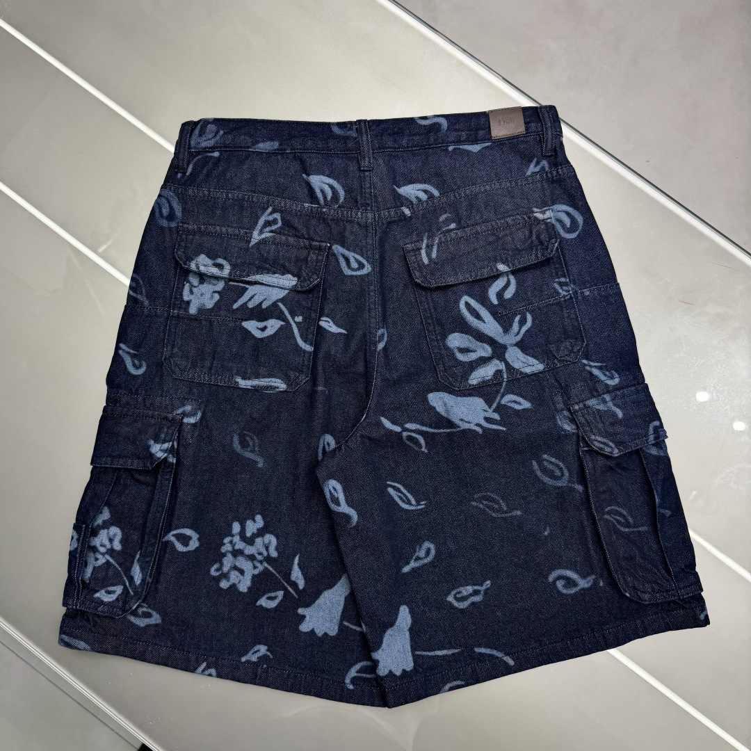 Dior Floral Print Denim Cargo Shorts